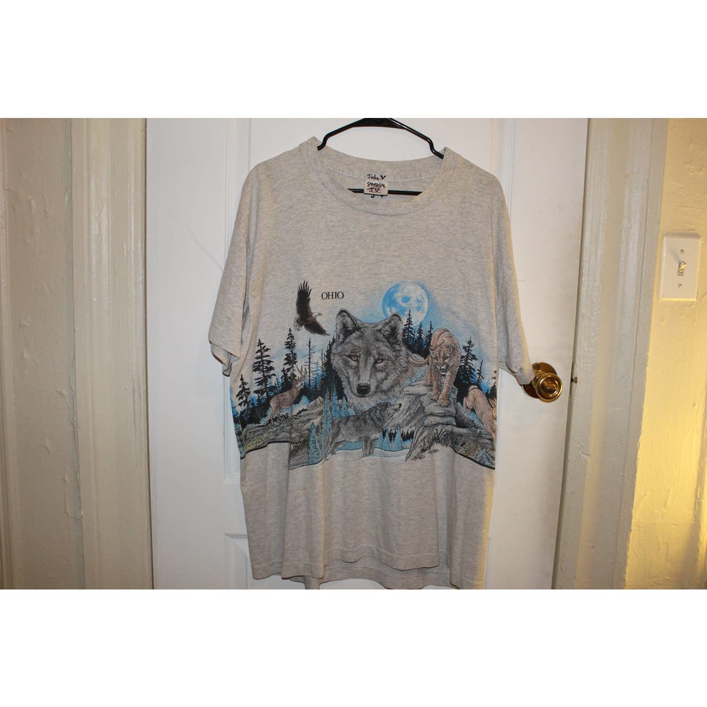 VINTAGE 1991 OHIO DOUBLESIDED WOLF SINGLE STICHED TEE